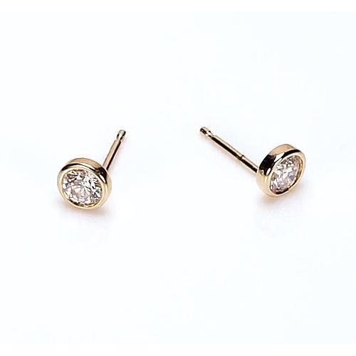 Real Round Bezel Stud Earring Yellow Gold 14K 1 Carat Jewelry