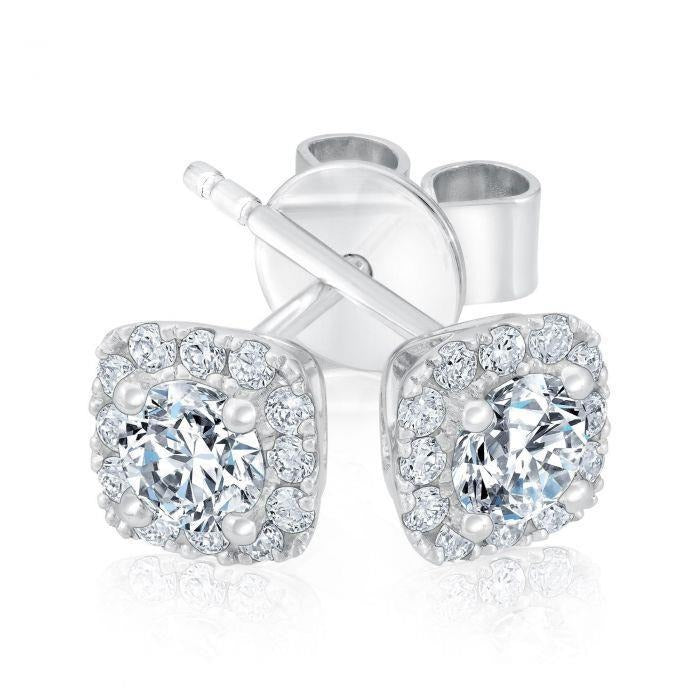 Real Round Cut 3.04 Carats Diamonds Halo Ladies Stud Earring White Gold