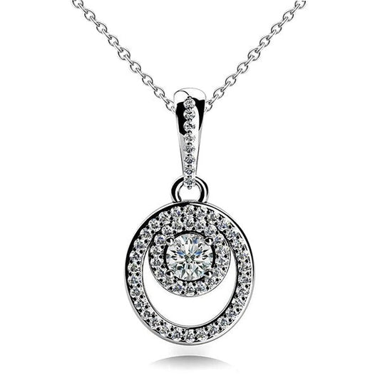 Real Round Cut Diamond Circle & Oval Shaped Pendant Necklace 7.50 Ct WG 14K