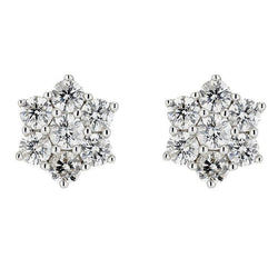 Real Round Cut Diamond Halo Stud Women Earrings 4.30 Carat White Gold 14K