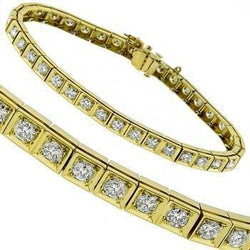 Real Round Cut Diamond Ladies Tennis Bracelet 5.40 Carats Yellow Gold 14K