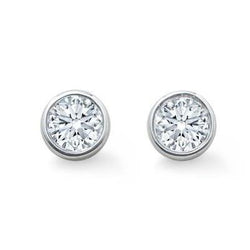 Real Round Cut Diamond Stud Earrings Bezel Set 2.50 Carat White Gold 14K