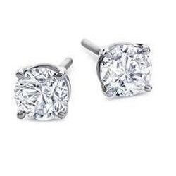 Real Round Cut Diamond Stud Solitaire Earrings 3 Carats White Gold 14K