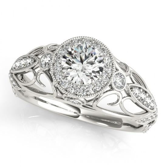 Real Round Diamond Engagement Anniversary 1.10 Carat Fancy Ring WG 14K - Anniversary Ring-harrychadent.ca