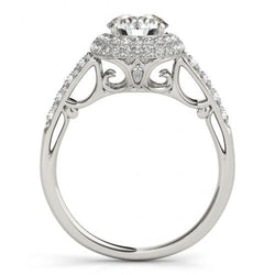 Real Round Diamond Engagement Fancy Halo Ring 2.50 Carats White Gold 14K