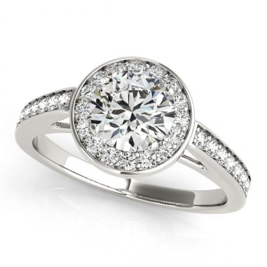 Real Round Diamond Engagement Halo Ring 1.50 Carats White Gold 14K - Halo Ring-harrychadent.ca