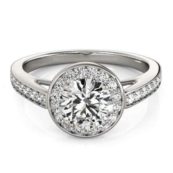 Real Round Diamond Engagement Halo Ring 1.50 Carats White Gold 14K - Halo Ring-harrychadent.ca