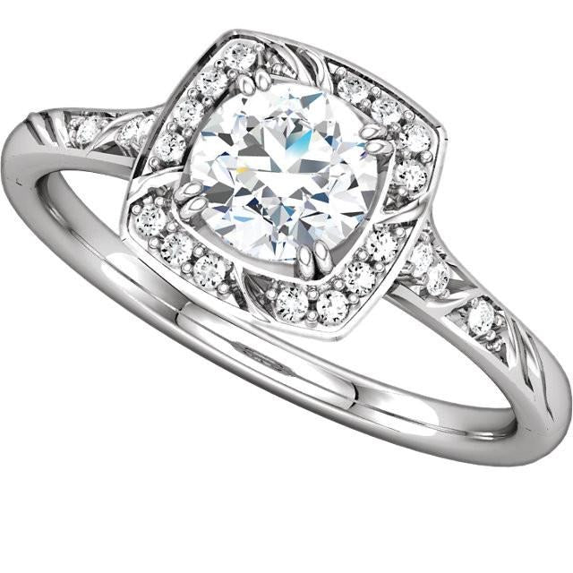 Real Round Diamond Engagement Halo Ring 1.67 Carats White Gold 14K