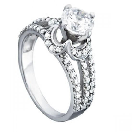 Real Round Diamond Engagement Ring Split Shank 1.35 Carats White Gold 14K - Engagement Ring-harrychadent.ca