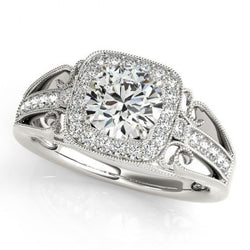 Real Round Diamond Halo Engagement Ring 2.25 Carats White Gold 14K