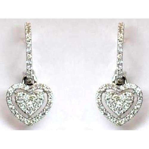 Real Round Diamond Ladies Drop Earring White Gold 14K 3 Carats - Drop Earrings-harrychadent.ca