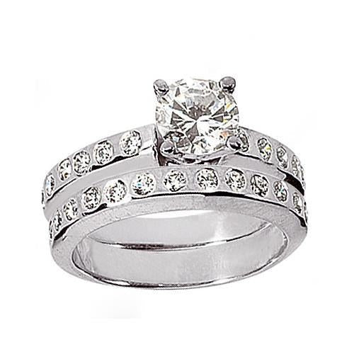 Real Round Diamond Ring Engagement Band Set 1.75 Carats White Gold 14K - Engagement Ring Set-harrychadent.ca