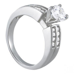 Real Round Diamond Solitaire Fancy Ring With Accent 1 Carat WG 14K