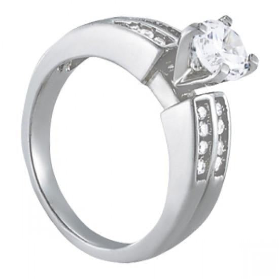 Real Round Diamond Solitaire Fancy Ring With Accent 1 Carat WG 14K - Solitaire Ring with Accents-harrychadent.ca