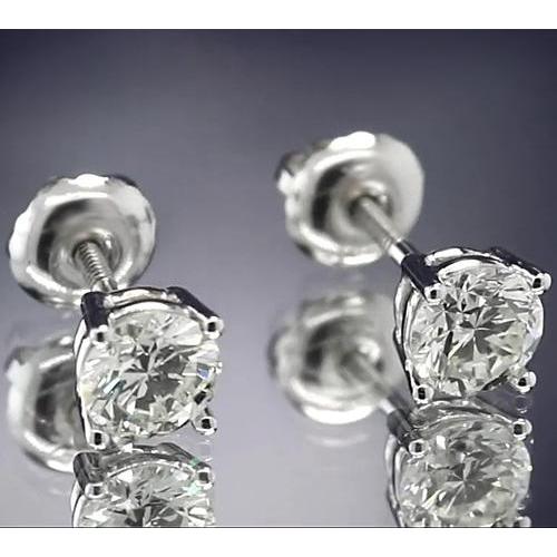 Real Round Diamond Stud Earring 1.60 Carats White Gold 14K Basket Setting