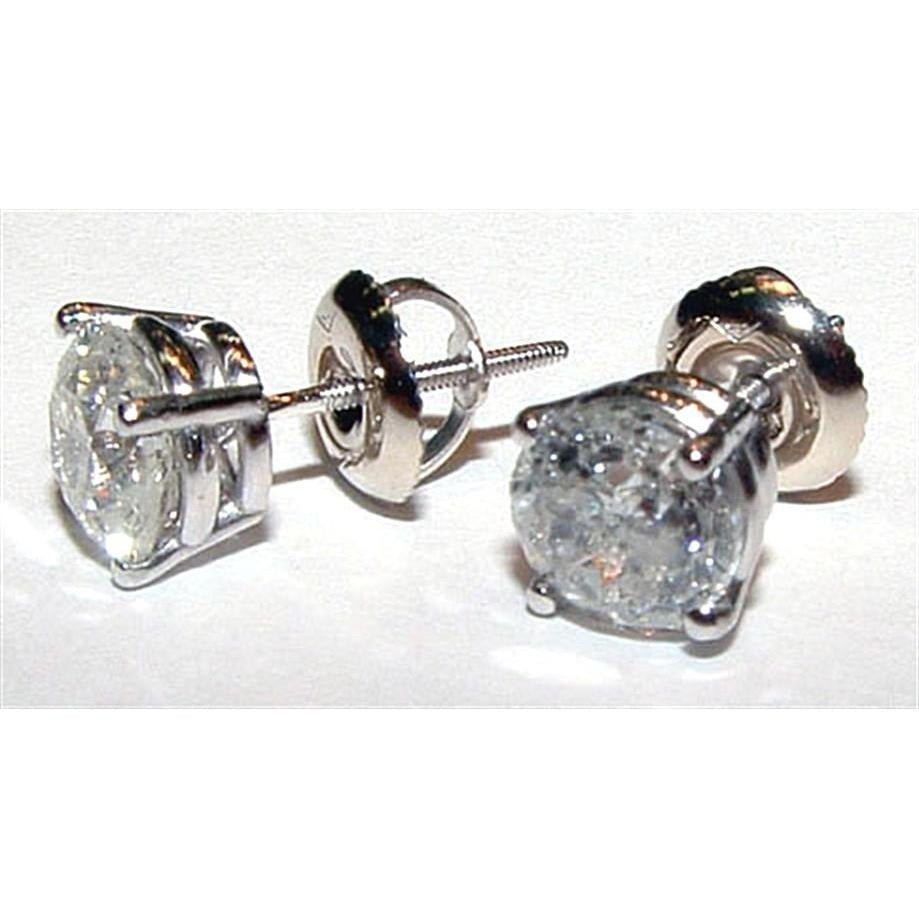 Real Round Diamond Stud Women Earrings 2.02 Ct - Stud Earrings-harrychadent.ca