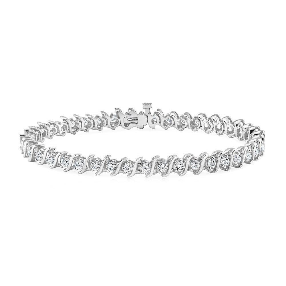 Real Round Diamond Tennis Bracelet S Link Style 6.30 Ct White Gold 14K