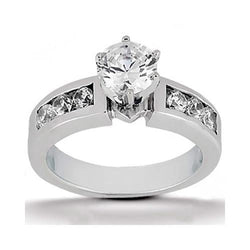 Real Round Diamond White Gold Engagement Women Ring 1.61 Ct. With Accents