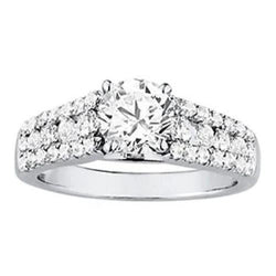 Real Round Diamonds 2 Carats Solitaire With Accents Ring White Gold 14K