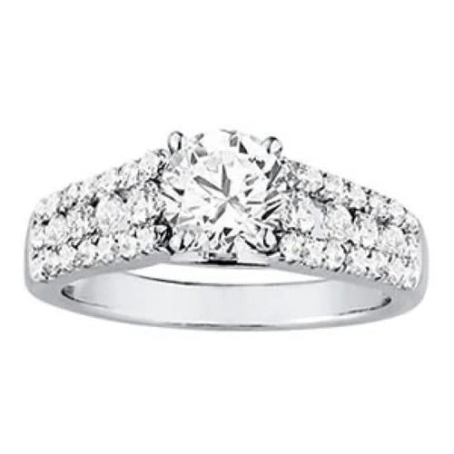 Real Round Diamonds 2 Carats Solitaire With Accents Ring White Gold 14K - Solitaire Ring with Accents-harrychadent.ca