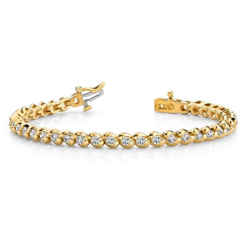 Real Round Diamonds Basic Tennis Bracelet 14K Yellow Gold 6 Carats - Tennis Bracelet-harrychadent.ca