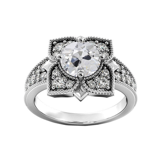 Real Round Old Mine Cut Diamond Ring Flower Antique Style 3.25 Carats