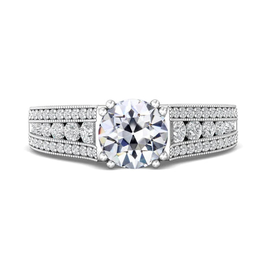 Real Round Old Mine Cut Diamond Ring Milgrain Double Prong Set 7 Carats