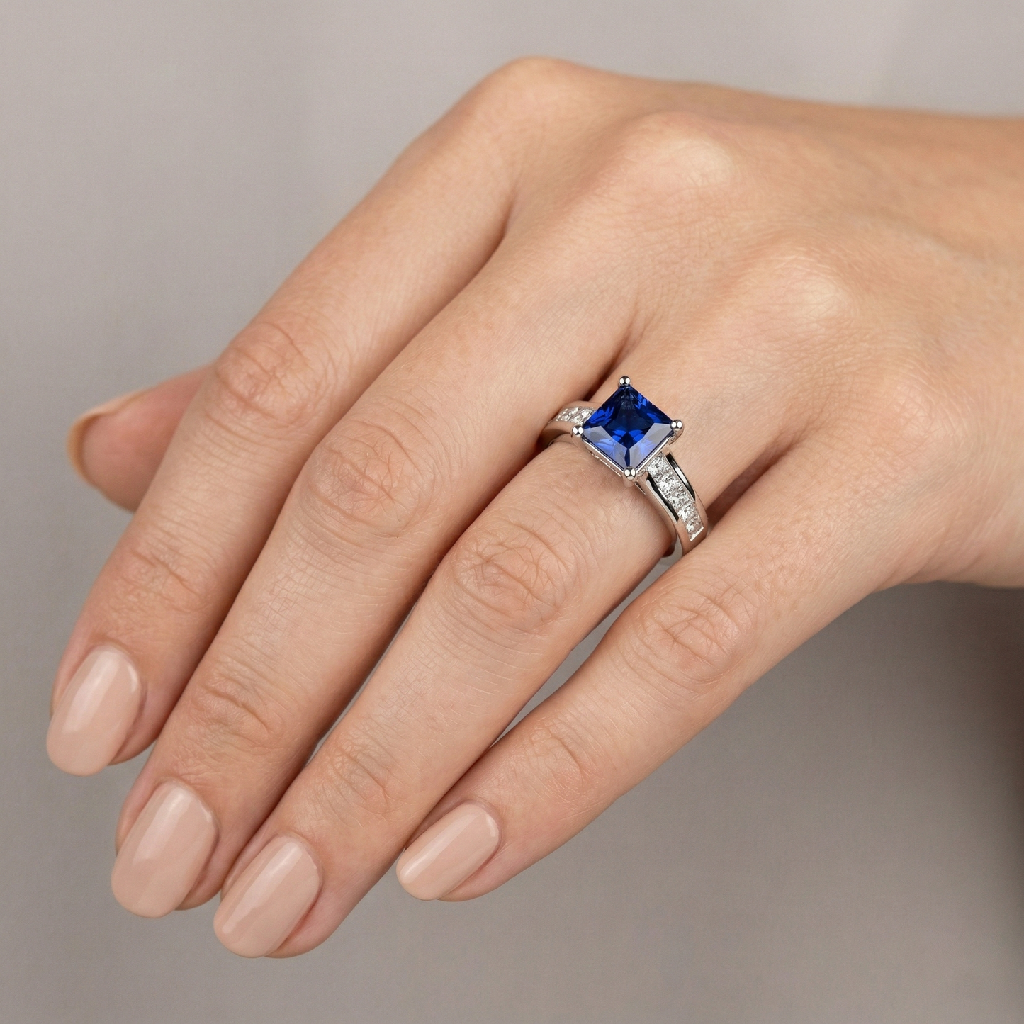 Real Sapphire Ring Princess Cut Natural Earth Mined Diamond ( Not Lab Grown )