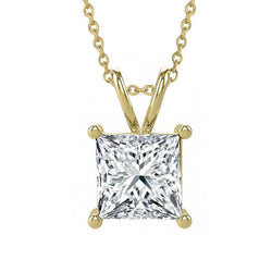 Real Solitaire Diamond Pendant 3 Carats Necklace Yellow Gold 14K New