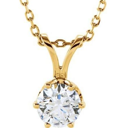 Real Solitaire Round Diamond Pendant Necklace 2.75 Carats Yellow Gold 14K