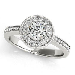 Real Sparkling Diamonds Halo Engagement 1.35 Carats Ring Gold White 14K