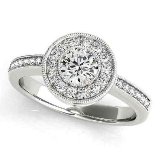 Real Sparkling Diamonds Halo Engagement 1.35 Carats Ring Gold White 14K - Halo Ring-harrychadent.ca