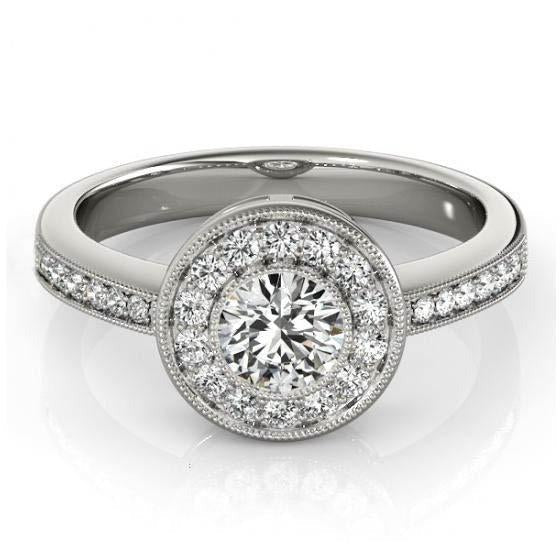 Real Sparkling Diamonds Halo Engagement 1.35 Carats Ring Gold White 14K - Halo Ring-harrychadent.ca