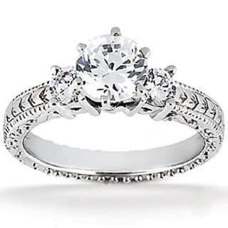 Real Three Stone Engagement Ring 2 Ct. Antique Style White Gold 14K - Three Stone Ring-harrychadent.ca