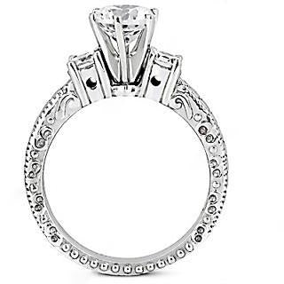 Real Three Stone Engagement Ring 2 Ct. Antique Style White Gold 14K