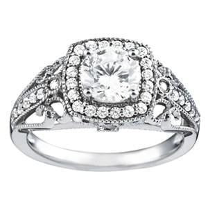 Real Vintage Style Diamond Ring With Accents 1.23 Carat White Gold 14K - Solitaire Ring with Accents-harrychadent.ca