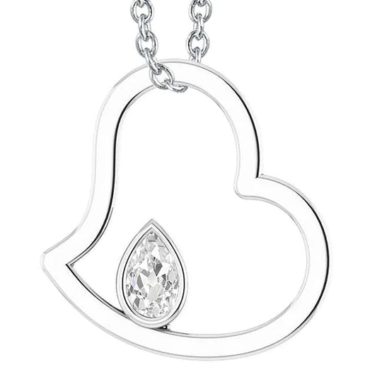 Real White Gold Diamond Pendant Bezel Set Pear Old Cut 1 Carat Heart Shaped