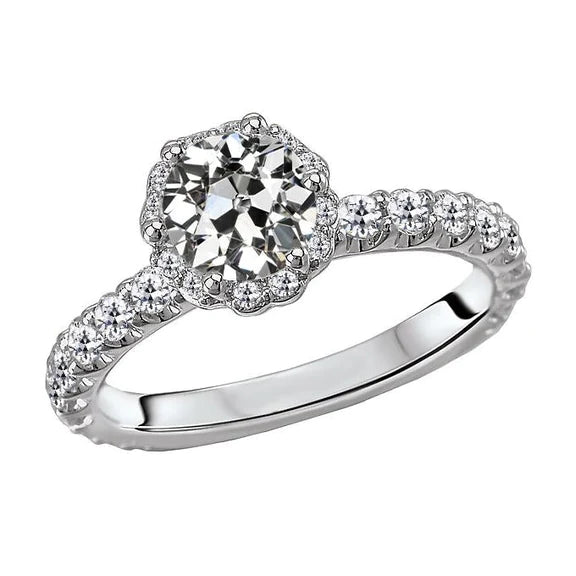 Real Women’s Halo Engagement Ring Round Old Miner Diamond 7 Carats