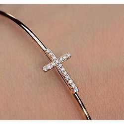 Real Yellow Gold Bangle 1 Carat Cross Women Jewelry New