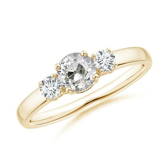 Real Yellow Gold Diamond Ring 3 Stone Round Old Cut Jewelry 2 Carats - Anniversary Ring-harrychadent.ca