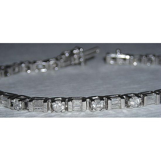 Real 11.40 Ct. Lab Grown Diamond Tennis Bracelet WG Baguettes & Round Diamonds-harrychadent.ca