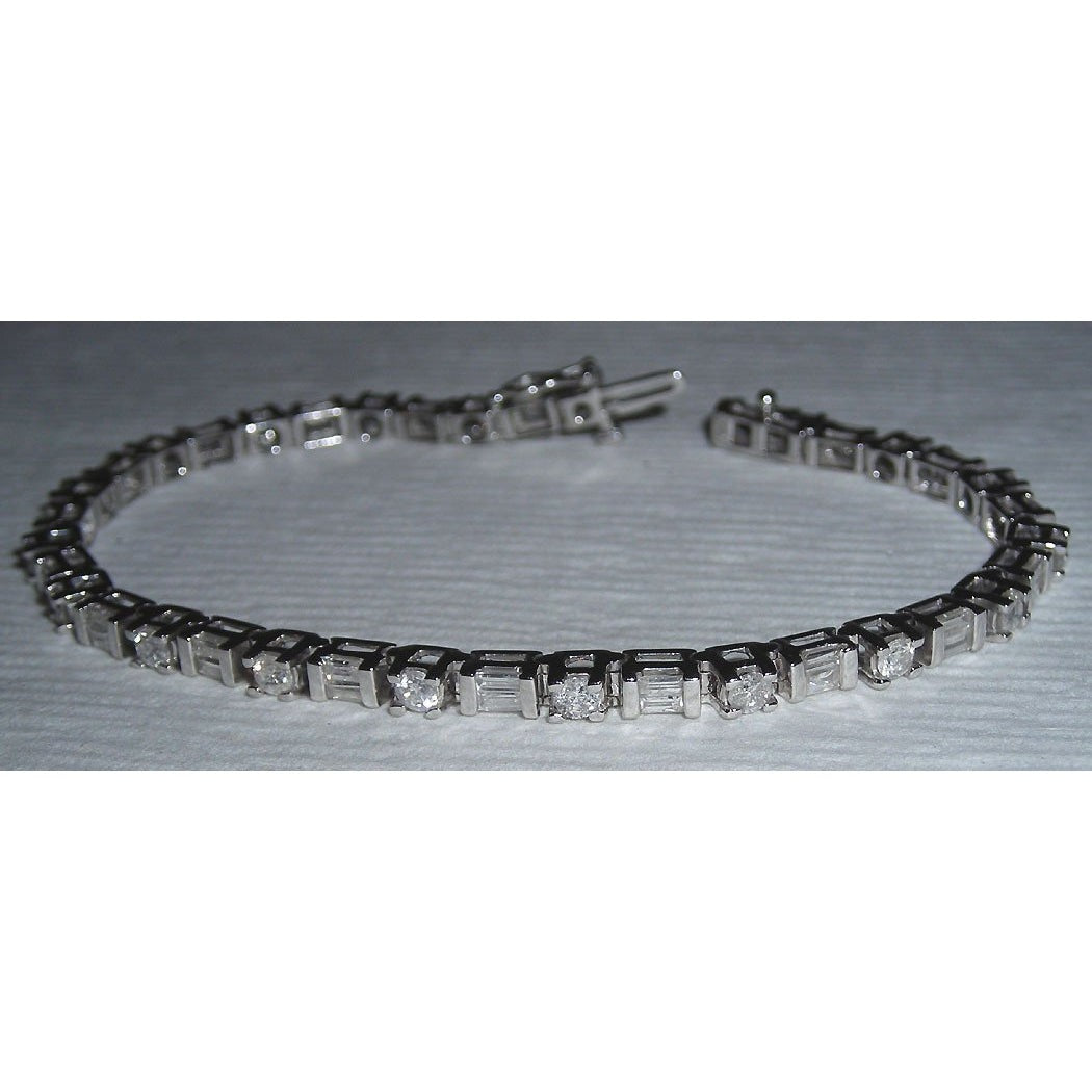 Real 11.40 Ct. Lab Grown Diamond Tennis Bracelet WG Baguettes & Round Diamonds