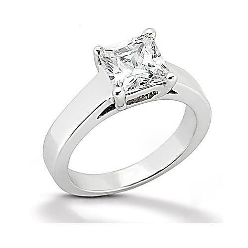 Real Natural Earth Mined Diamond Princess Cut Solitaire Ring 1.51 Ct. White Gold 14K Jewelry