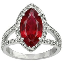 Red Marquise Cut Halo Ruby Natural Earth Mined Diamond ( Not Lab Grown ) Ring White Gold 5.55 Ct