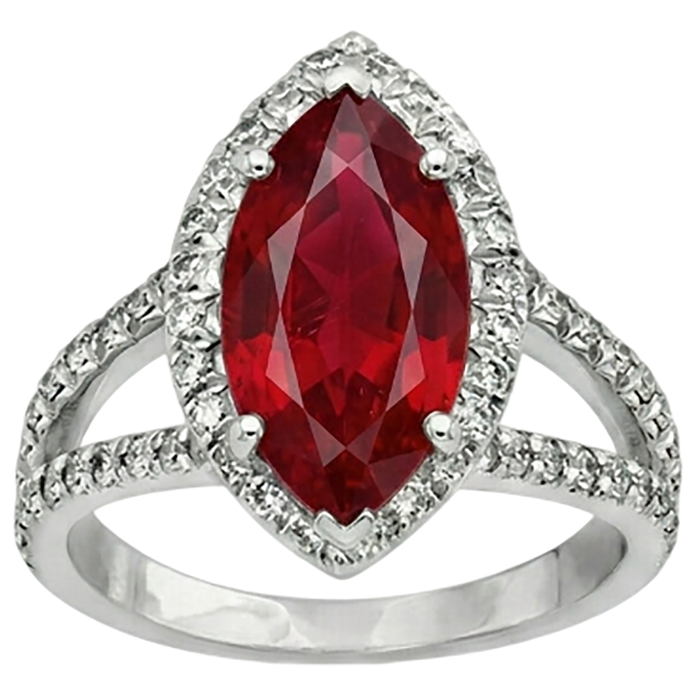 Red Marquise Cut Halo Ruby Natural Earth Mined Diamond ( Not Lab Grown ) Ring White Gold 5.55 Ct