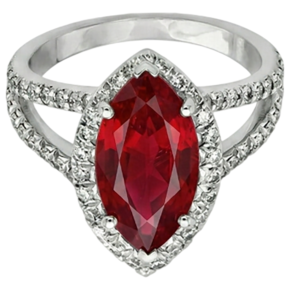 Red Marquise Cut Halo Ruby Natural Earth Mined Diamond ( Not Lab Grown ) Ring White Gold 5.55 Ct
