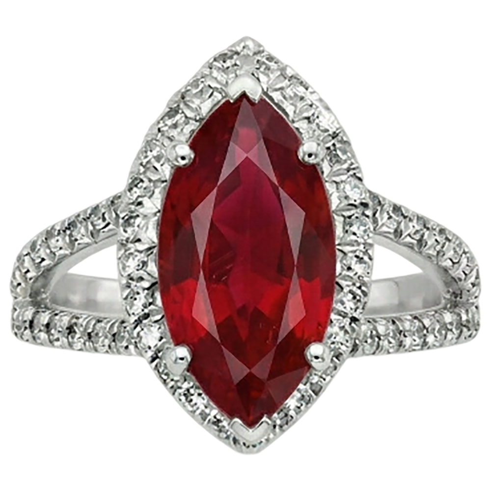 Red Marquise Cut Halo Ruby Natural Earth Mined Diamond ( Not Lab Grown ) Ring White Gold 5.55 Ct
