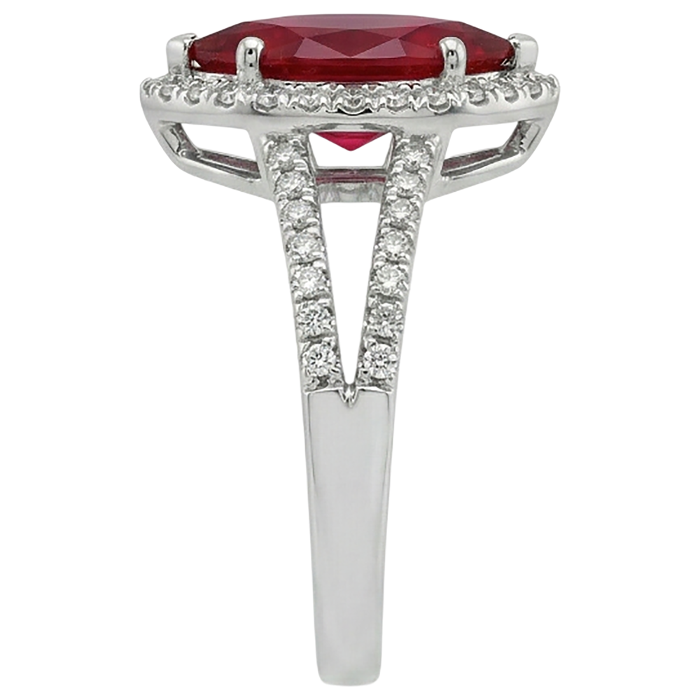 Red Marquise Cut Halo Ruby Natural Earth Mined Diamond ( Not Lab Grown ) Ring White Gold 5.55 Ct