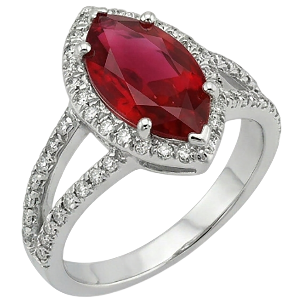 Red Marquise Cut Halo Ruby Natural Earth Mined Diamond ( Not Lab Grown ) Ring White Gold 5.55 Ct