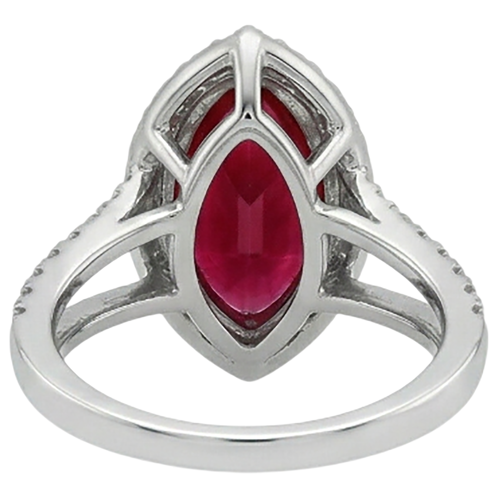 Red Marquise Cut Halo Ruby Natural Earth Mined Diamond ( Not Lab Grown ) Ring White Gold 5.55 Ct